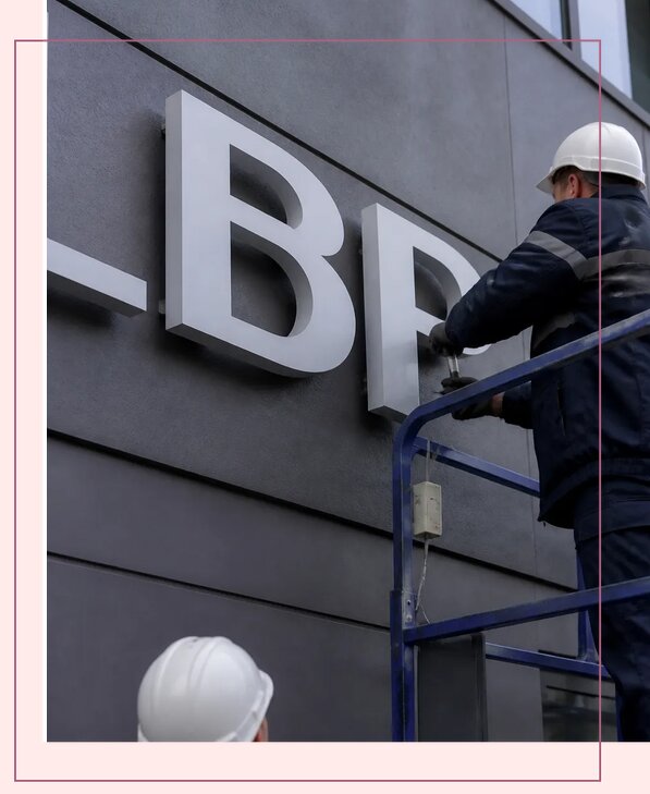 Изготовление и монтаж наружных букв на подложке в Выксе